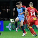 (L-R) Justin Mathieu of SC Cambuur, Martijn Barto of SC Cambuur, Xandro Schenk of Go Ahead Eagles, Sjoed Overgoor of Go Ahead Eagles