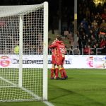 30-03-2018: Voetbal: Go Ahead Eagles v Helmond sport: Deventer
(L-R) Go Ahead Eagles viert feest na de 3-1, Stijn van Gassel of Helmond Sport loopt triest weg
FOTO: Johan Wolff